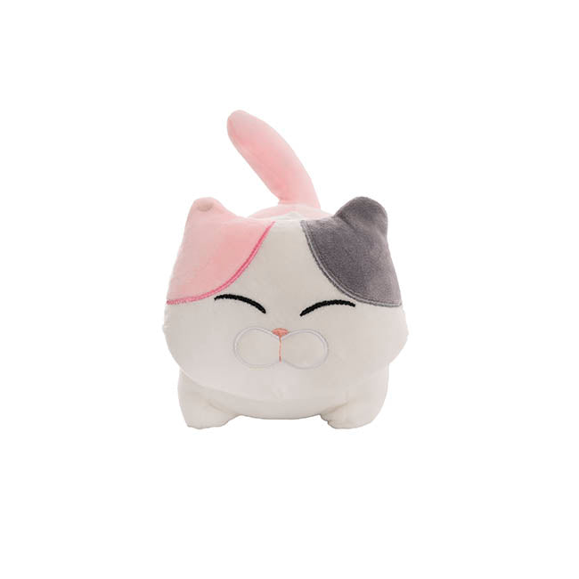 Happy Cat Plush Puff Soft Toy Pink Grey (25cmHT)