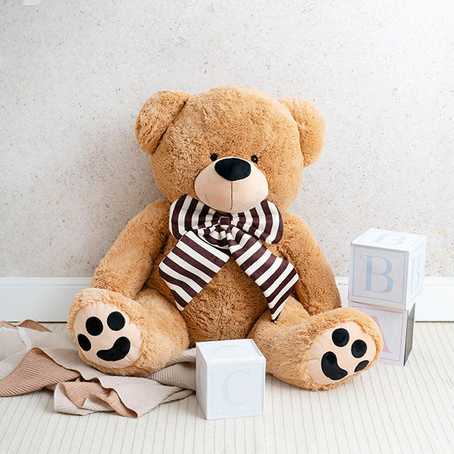 Giant Teddy Bear Wilson w Striped Bow Brown (115cmHT/80cmST)