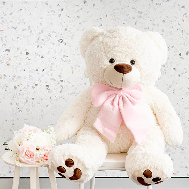 Wilson Giant Teddy Bear w Pink Bow White (115cmHT/80cmST)