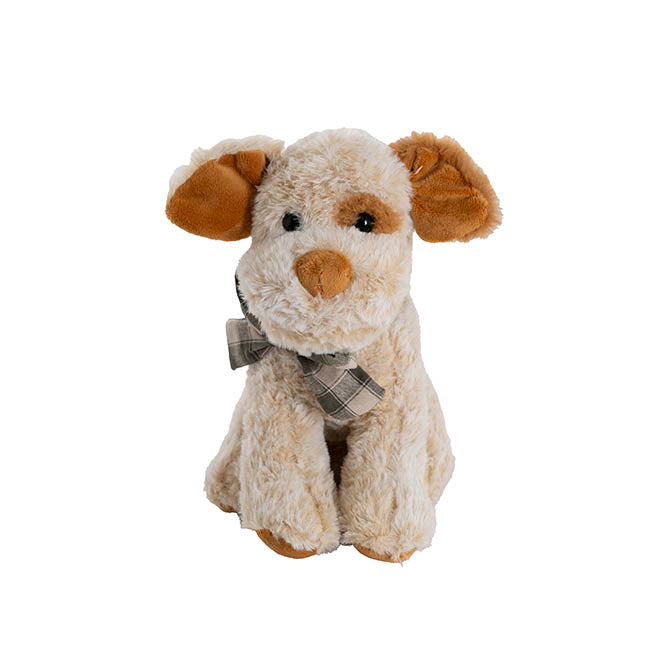 Smudges Puppy w Bow Plush Soft Toy Soft Brown (25cmHT)