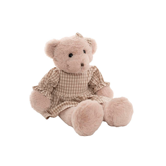 Teddy Bear Lucy w Dress Plush Soft Toy Light Brown (40cmHT)