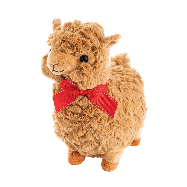 Fuzzy Wuzzy Plush Llama w Bow Brown (24cmHT)