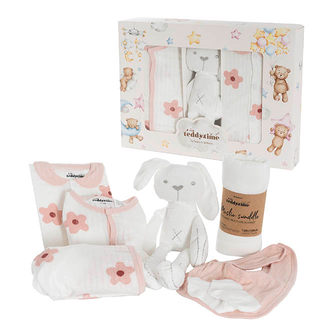 Flower Print 100% Cotton Baby Gift Box Set 8 Soft Pink – The Soft Toy Shop