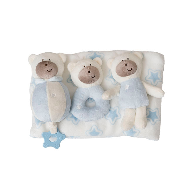 Baby Boy Gift Set Accessories & Star Blanket Blue (35x25x6cm