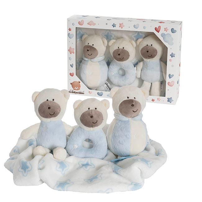 Baby Boy Gift Set Accessories & Star Blanket Blue (35x25x6cm