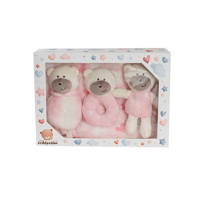 Baby Girl Gift Set Accessories &Heart Blanket Pink(35x25x6cm