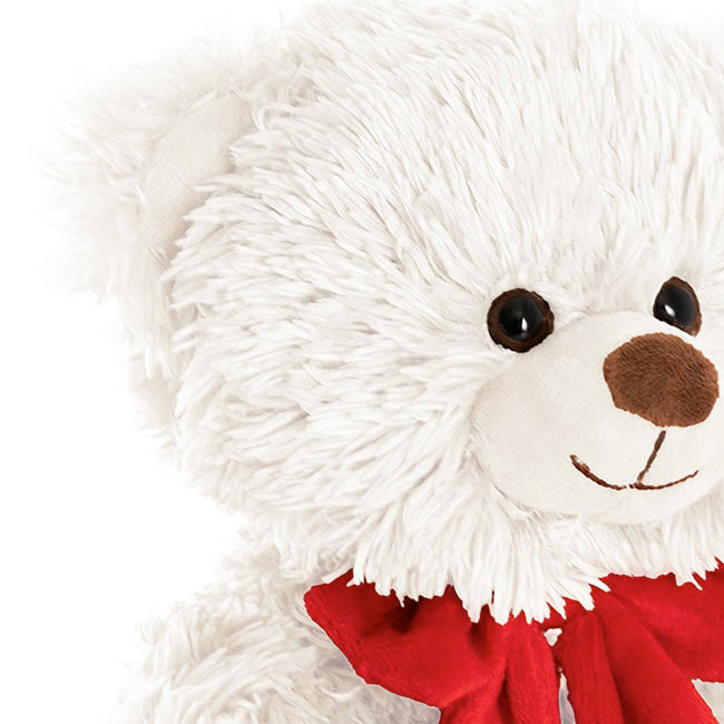 Teddy Bear Aiden w Red Bow Plush Soft Toy White (20cmST)
