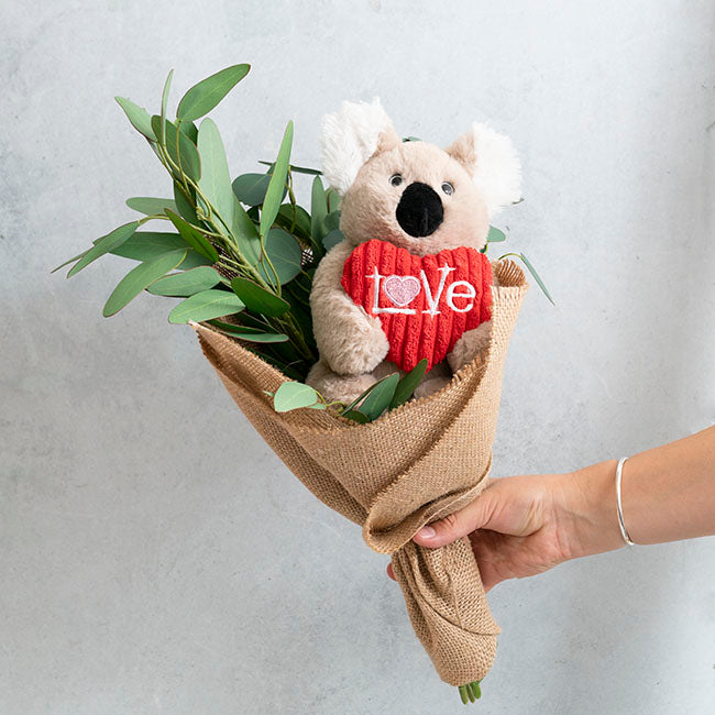 George the Koala Plush Toy w Love Heart Oyster Grey (20cmST)