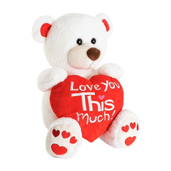 Teddy Bear Chubbs w Love You This Much Heart White (45cmST)
