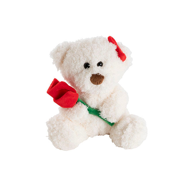Mrs Teddy Bear w Red Rose White (20cm.ST)