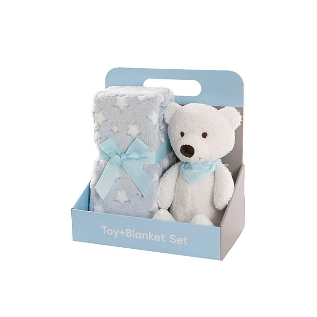 Jamie Teddy Bear Gift Pack Bear and Blanket Blue (23cmST)