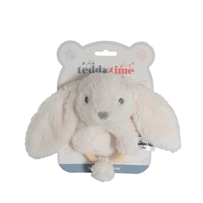 Rosie Bunny Rattle White & Pink (18cmHT)