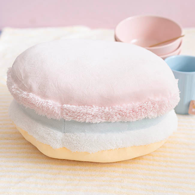 Macaron Cookie Squish Pillow Plush Puff Pink (30cmD)