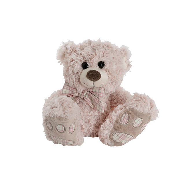 Elliot Teddy Bear w Bow Baby Pink (23cmST)