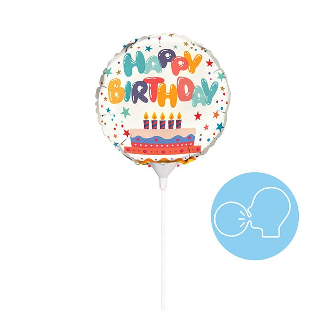 Foil Balloon 9" (22.5cmD) Happy Birthday Cake
