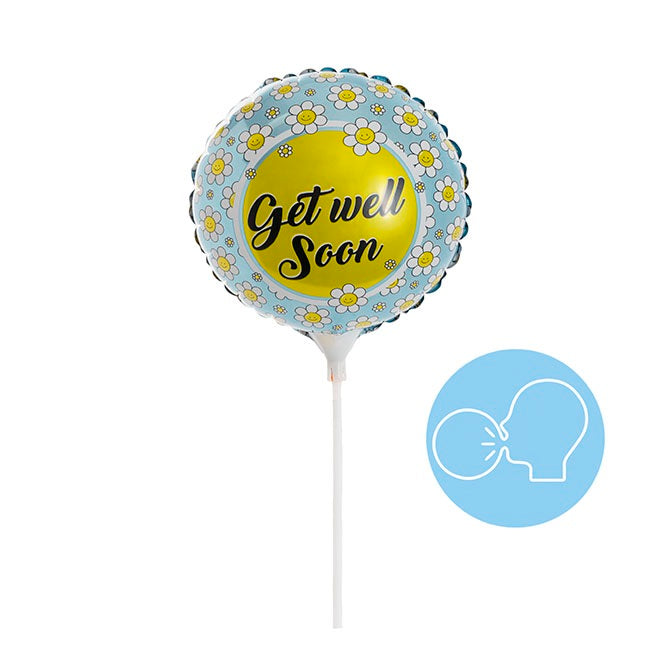 Foil Balloon 9" (22.5cmD) Pack 10 Get Well Soon Daisy Blue