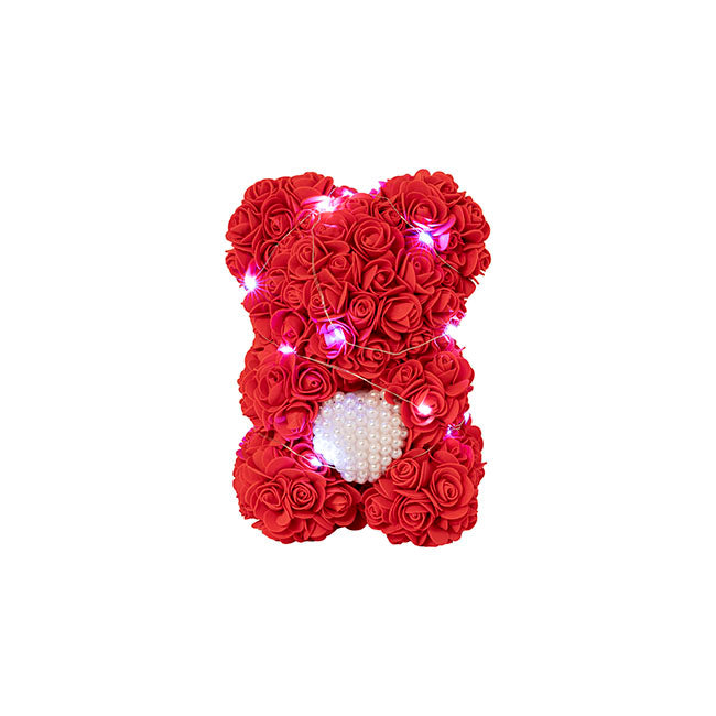 LED Sweet Rose Bear with Pearl Heart Red (25cmH)