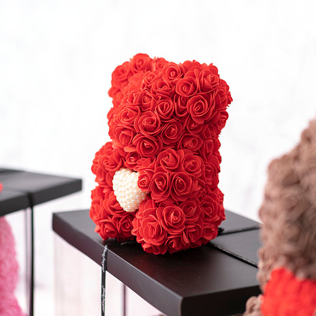 Sweet Rose Bear with Pearl Heart Red (25cmH)