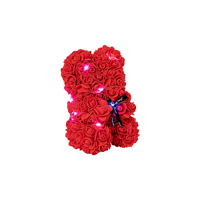 LED Rose Bear Tiffany Red (25cmH)