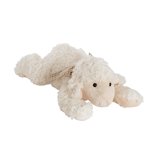 Lazy Linda Lying Lamb Plush Soft Toy Cream (46x15cmH)