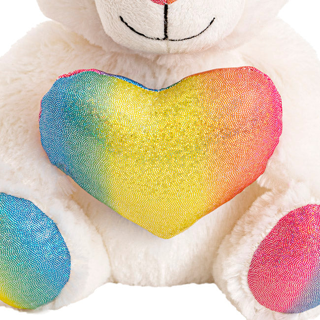 Rainbow Bear With Love Heart White (23cmST)