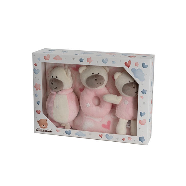 Baby Girl Gift Set Accessories &Heart Blanket Pink(35x25x6cm