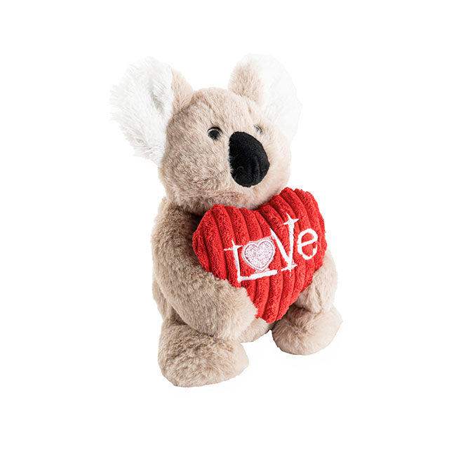 George the Koala Plush Toy w Love Heart Oyster Grey 20cmST The Soft Toy Shop