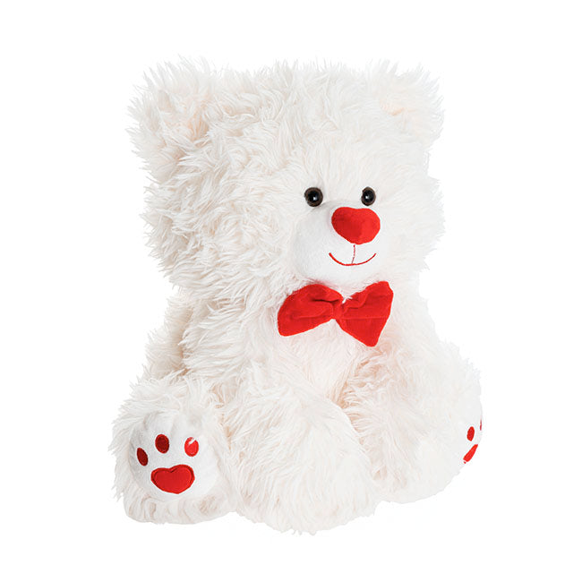 Teddy Bear Cuddles w Red Love Bow White (35cmST)