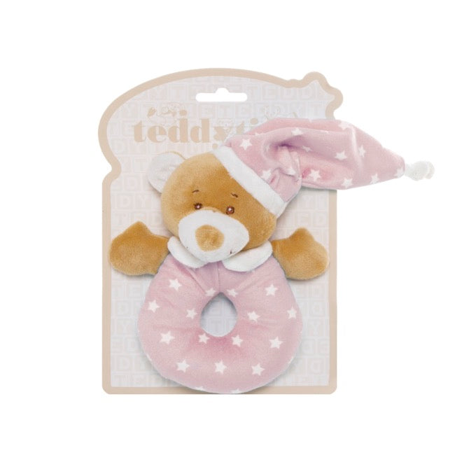 Starbright Teddy Bear Ring Rattle Pink (16cm)