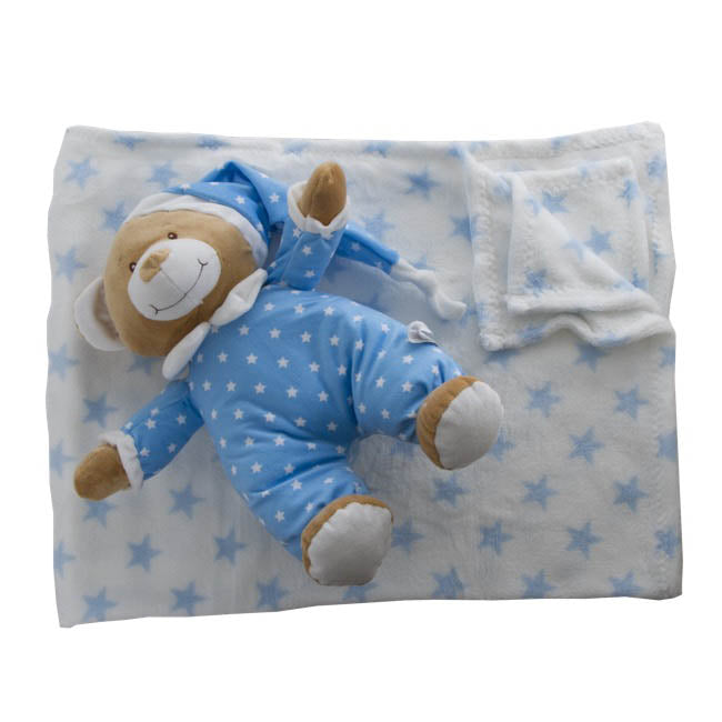 Starbright Teddy Bear Gift Pack Bear and Blanket Blue