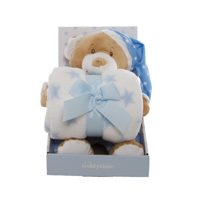 Starbright Teddy Bear Gift Pack Bear and Blanket Blue