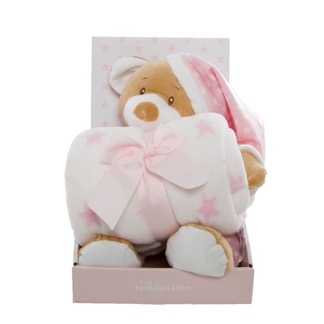 Starbright Teddy Bear Gift Pack Bear and Blanket Pink