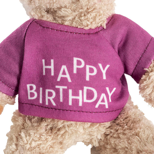 Teddy Bear Message Happy Birthday Purple T Shirt (20cmH)