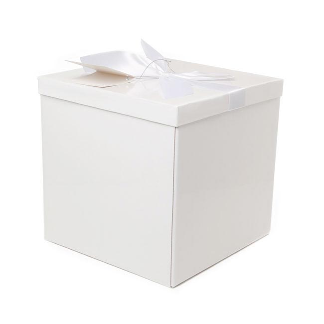 Gift Box Extra Lge with Bow Flat Pack White (250x250x245mmH)