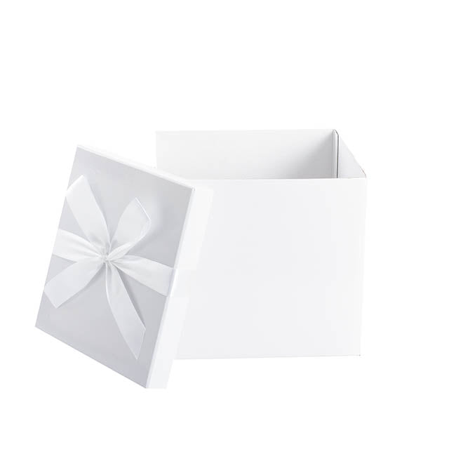 Gift Box Extra Lge with Bow Flat Pack White (250x250x245mmH)