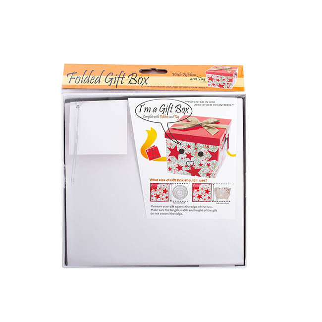 Gift Box Extra Lge with Bow Flat Pack White (250x250x245mmH)