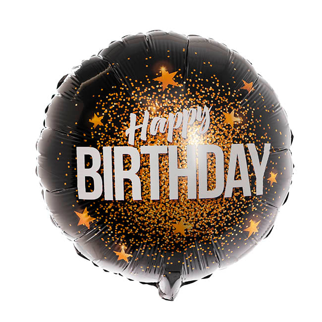 Foil Balloon 18" (45cmD) Pack5 Happy Birthday Confetti Black