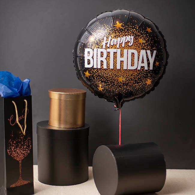 Foil Balloon 18" (45cmD) Pack5 Happy Birthday Confetti Black