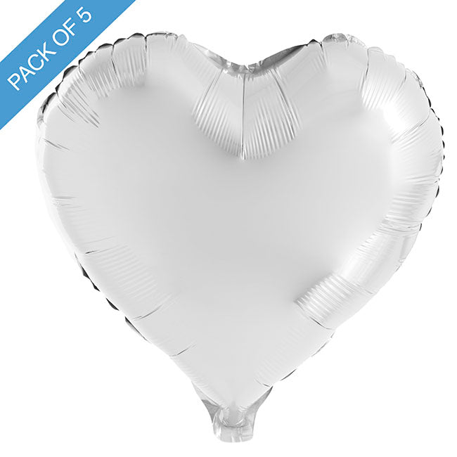 Foil Balloon 18" Pack 5 Heart Shape Pearl White (45cmx51cm)