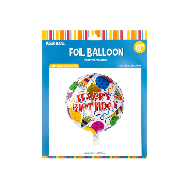 Foil Balloon 18" (45cmD) Pack5 Round Happy Birthday Balloons