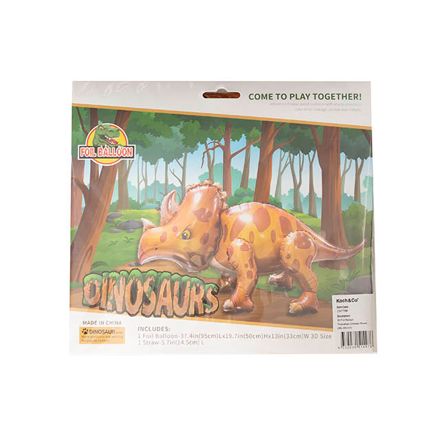 3D Foil Balloon Triceratops Dinosaur Brown (95Lx50cmH)