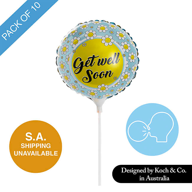 Foil Balloon 9" (22.5cmD) Pack 10 Get Well Soon Daisy Blue