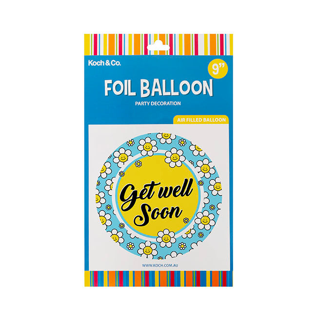 Foil Balloon 9" (22.5cmD) Pack 10 Get Well Soon Daisy Blue