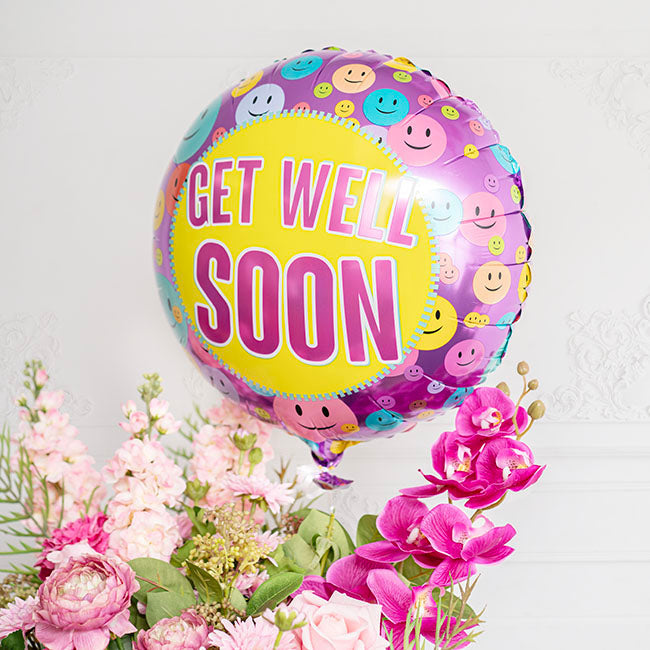 Foil Balloon 18" (45cmD) Pack 5 Get Well Soon Smiley Purple