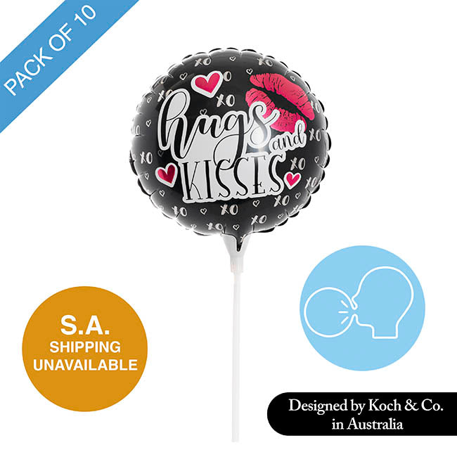 Foil Balloon 9" (22.5cmD) Pack 10 Hugs and Kisses
