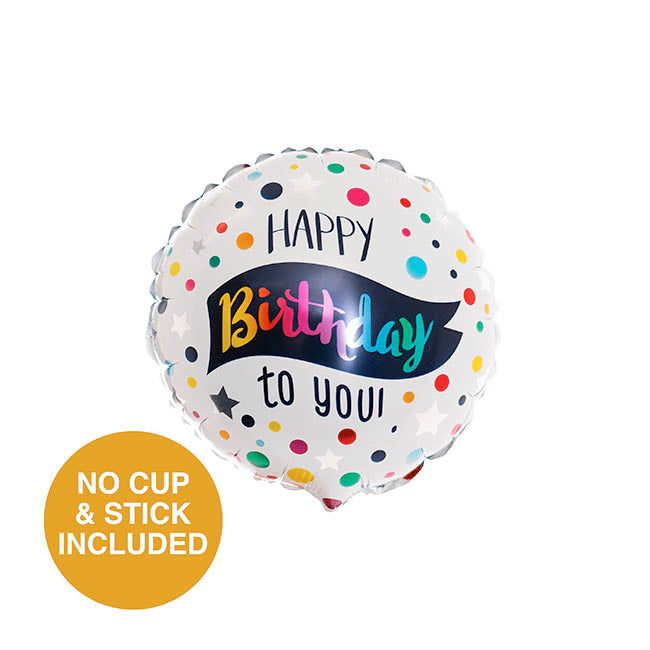 Foil Balloon 9" (22.5cmD) Happy Birthday To You White