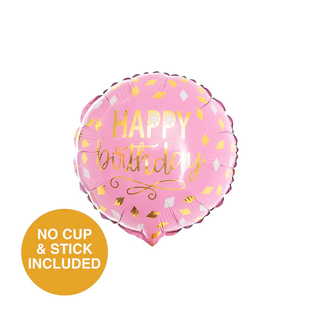 Foil Balloon 9" (22.5cmD) Happy Birthday Pink & Gold
