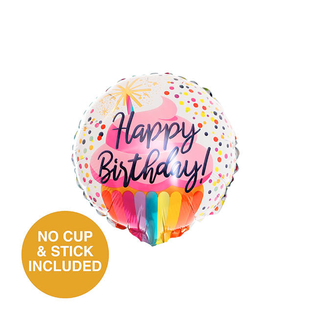 Foil Balloon 9" (22.5cmD) Happy Birthday Cupcake Multi
