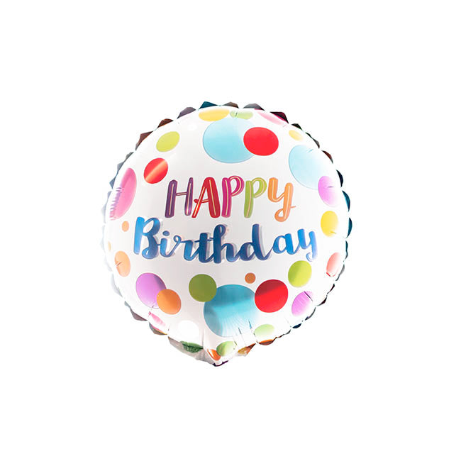 Foil Balloon 9" (22.5cmD) Happy Birthday Dotted Multi
