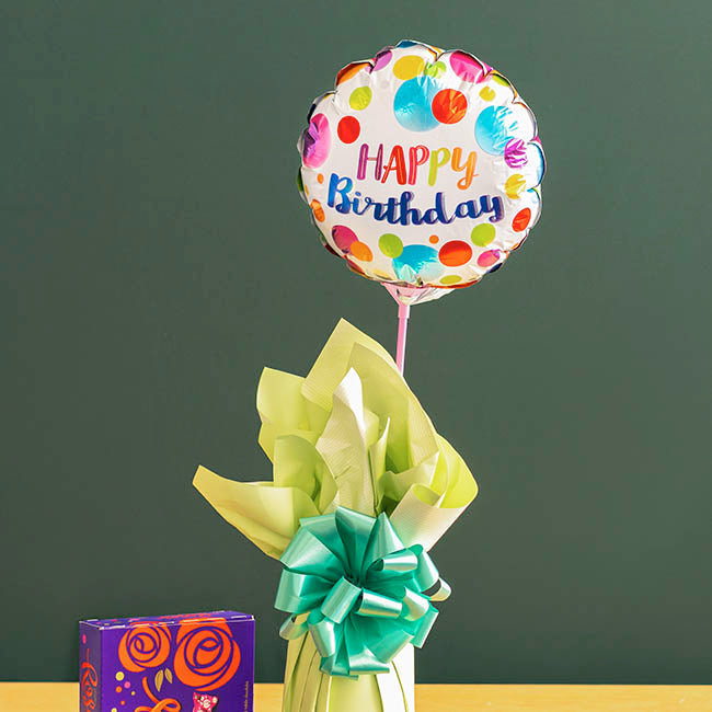 Foil Balloon 9" (22.5cmD) Happy Birthday Dotted Multi